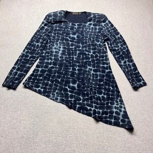 Picadilly Fashions Blue Geometric Asymmetrical Hem Tunic Top Made in Canada M